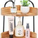 AceOrbit 2 Tier Bathroom Corner Counter Organizer Countertop Organizer, Vanity Counter Corner Shelf for Cosmetic Skincare Perfume, Wood Bead Storage and Organization for Bathroom Kitchen