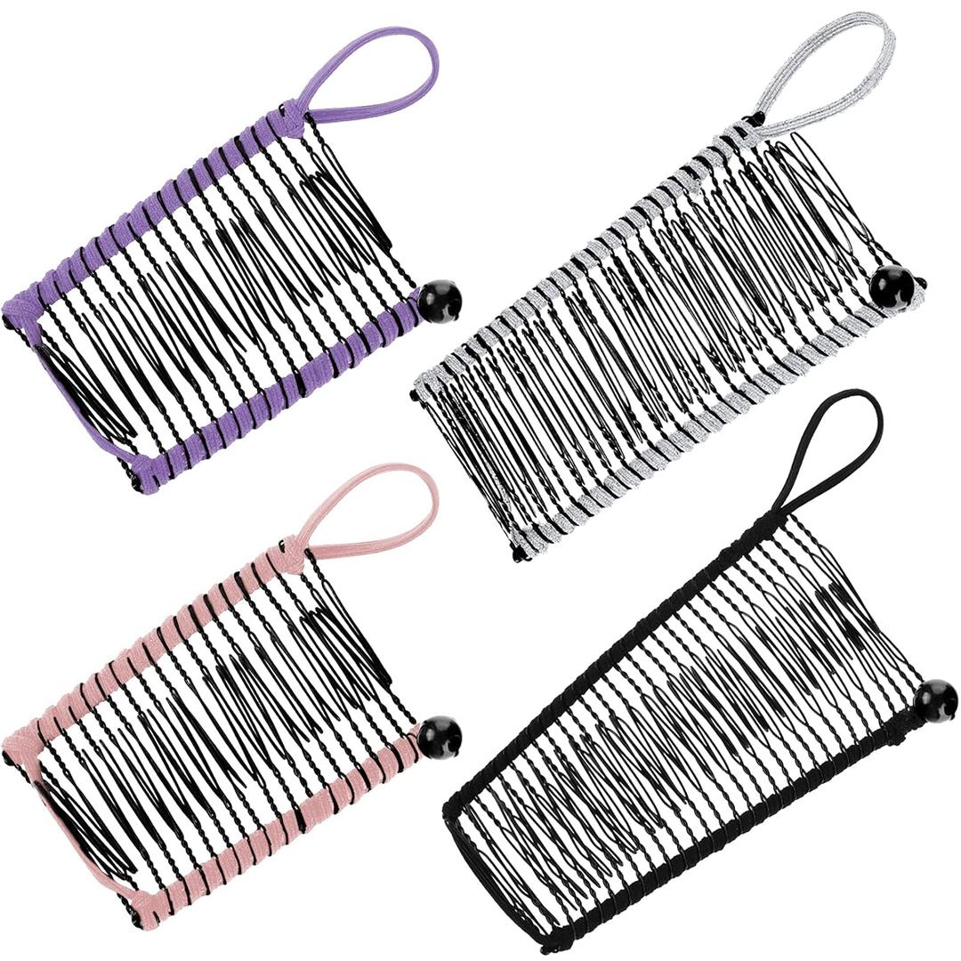 WILLBOND 4 Pcs Banana Hair Clips for Women Large Small Comb Vintage Clincher Banana Grip Clip Styling Accessories Gift for Curly Thick Thin Wavy Hair Ponytail Wedding(Pink, Purple, Black, Silver)