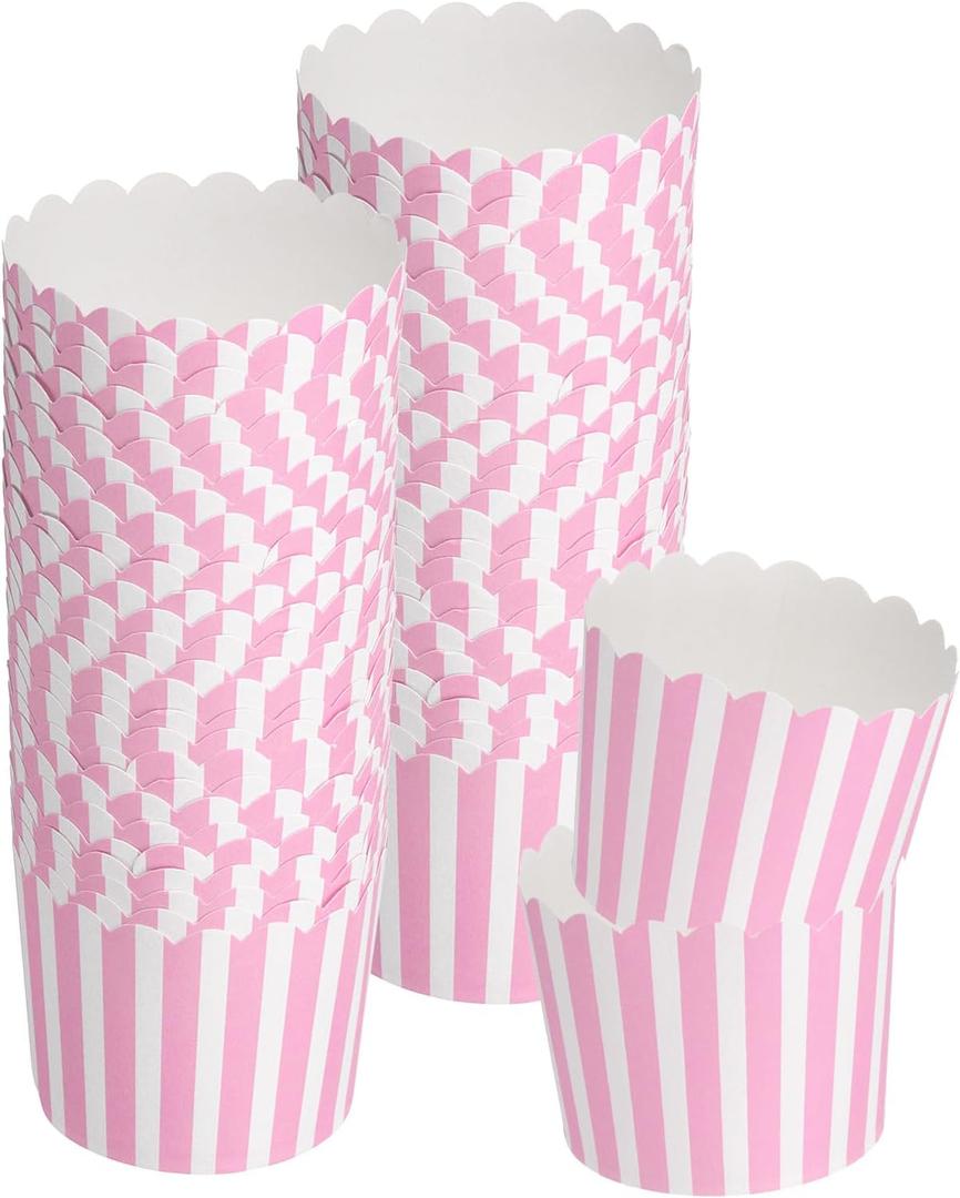 uxcell 50pcs Cupcake Wrappers for Wedding, Paper Baking Cups and Muffins Liners for Birthday Wedding Party Supplies (Pink and White)