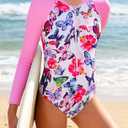 uideazone 2-9 Years Girls Long Sleeve Swimsuit One Piece Bathing Suit Zipper UPF 50+ Rashguard Swimwear (4-5T, A3-butterfly-1)