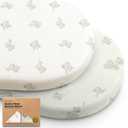 2-Pack Organic Bassinet Sheets for Girls, Boys - 100% Cotton Bassinet Mattress Sheets Compatible with Halo Bassinest Swivel Sleeper, Graco, Baby Delight, Chicco, Unisex Fitted Bassinet Sheets (Elly) (Universal Fit 33 x 17)