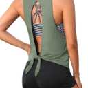 Aqua Eve 3 Piece Tankini Swimsuit for Women Tank Bathing Suit with Shorts Open Back Athletic Swimwear (Medium, Army Green and Stripes)