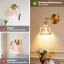 Battery Operated Wall Sconce with Remote, Vintage Rechargeable Wall Sconces Set of Two, Dimmable RGB Bulbs Amber Tulip Glass Wireless Wall Lights for Bedroom Living Room Sconces Wall Decor Set of 2