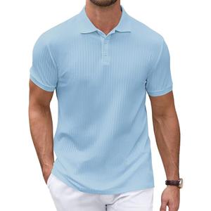 Polo Shirts for Men Short Sleeve Summer Casual Golf Shirts Collared Textured Slim Fit Button Men's Polo T Shirts Medium