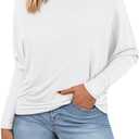 Zenlonr Long Sleeve Tops for Women Fall Fashion Outfits 2025 Crewneck Knit Basic Tee Shirts Business Casual Tops (White, M)