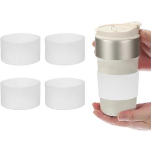 uxcell 4Pack Coffee Cup Sleeves, Reusable Silicone Heat Resistant Cup Protective Sleeve Nonslip Mug Protector Cover for Home Travel Coffee Mug Glasses Water Bottle Boots, Clear