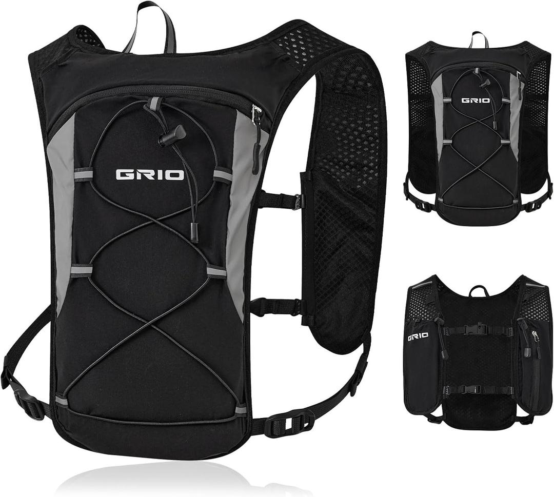 GRIO Hydration Running Vest for Women Men, Water Backpack for Hiking ,with 1.5L Water Bladder, Lightweight Breathable Reflective Hydration Pack for Marathon, Trail, Hiking, Cycling