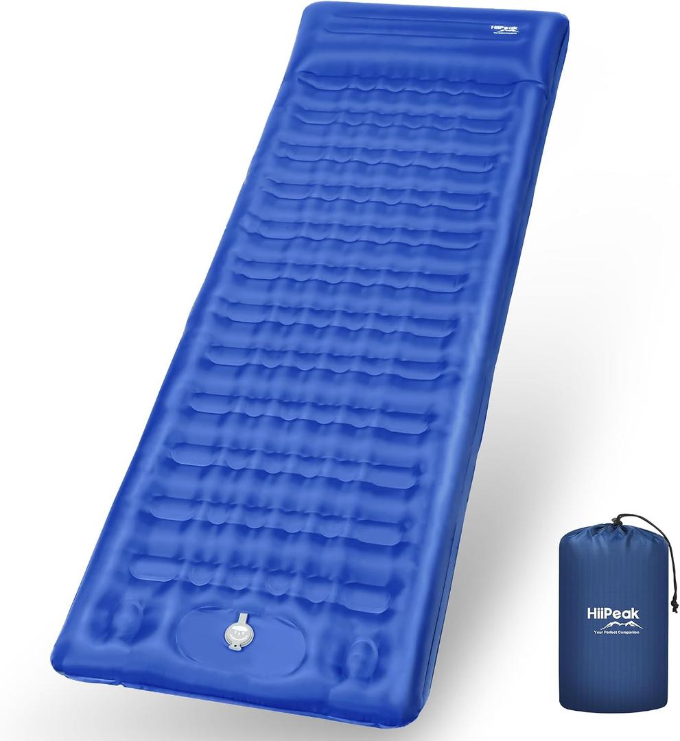 HiiPeak Double Sleeping Pad Self Inflating 3" Extra-Thick for 2 Person with Pillow Built-in Foot Pump Inflatable Sleeping Mat for Backpacking, Hiking, Traveling, Tent, Camping Mat (Single Blue)