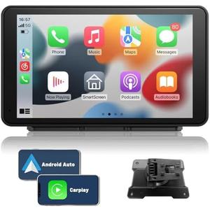Kunfine Universal Portable Wireless Carplay Screen Android Auto, 7 Inch Touchscreen Wireless Car Play Screen for Car Support Airplay Voice Control FM Bluetooth AUX