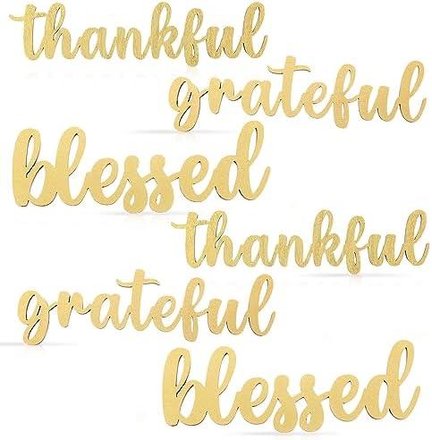 3  Pieces Thanksgiving Thankful Blessed Grateful Wood Cutout Rustic Thankful Plate Letter Sign Decor Inspirational Letter Wood Sign for Home Table Plates Table