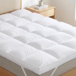 3 Inch Goose Feather Mattress Topper Queen Size, Thick Featherbed with Adjustable Bands, Plush Soft Fluffy Baffled Pillowtop, 60x80 (White)