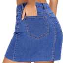 VIPONES Women Denim Skirt High Waist Raw Hem Stretch Ripped Casual Mini Jean Skirts (Blue)
