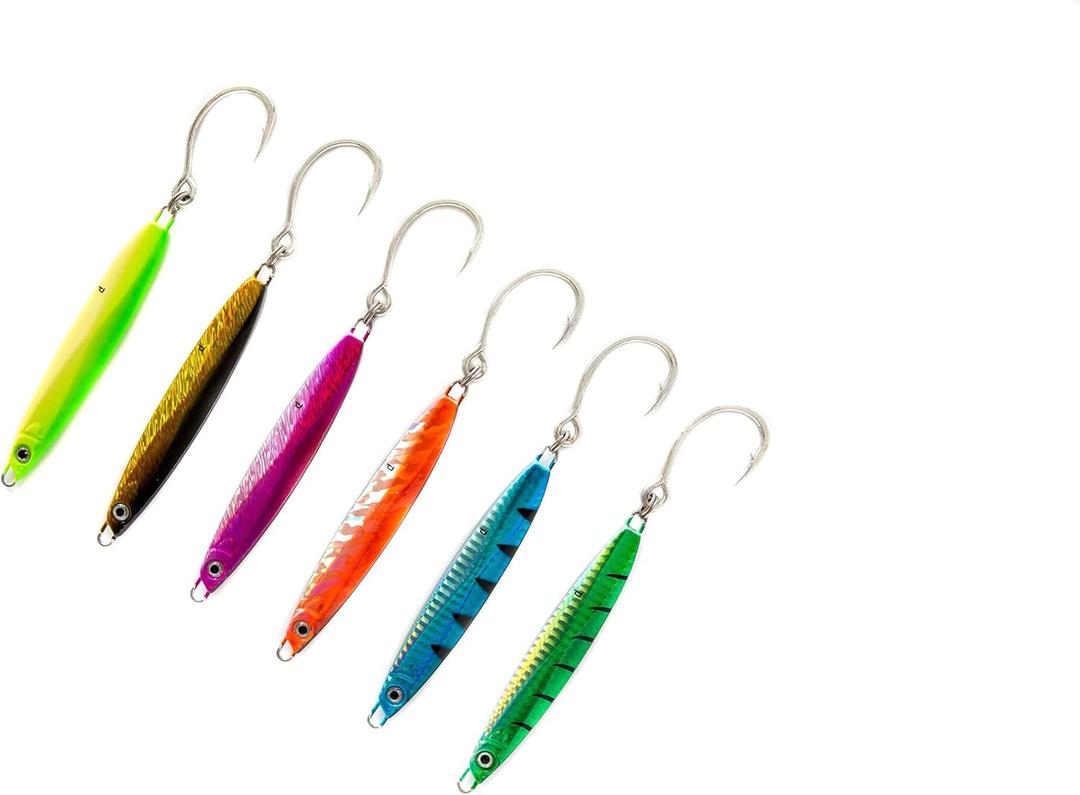 Palomar Fishing Surface Cast Jigs Crankbait 6-Packs - Next-Gen Casting Fast Jerkbait Ocean Lure | Owner Ring | MUSTAD Carbon Steel Treble Hook | Graphene Paint |Choose Color and Weight (100 grams/3.5 oz, 6-pack 2.0 Variety)