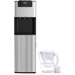 VECYS Self-Cleaning Bottom Loading Water Dispenser with Pitcher, 3-5 Gallon Water Cooler, 304 Stainless Steel Reservoirs & Intake Tube, Hot Cold Room Temperature, Child Safety Lock, UL/ETL Certified