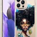 Compatible with iPhone 16 Pro Max Case Clear Cute for Women - Rugged Phone Cases Funda Protector Cover Skin (Black Afro African American)