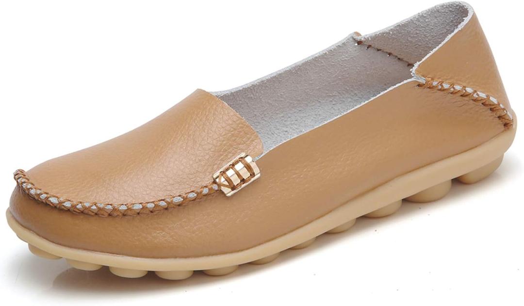 VenusCelia Women's Natural Comfort Walking Flat Loafer (Beige), Size 9.5 M