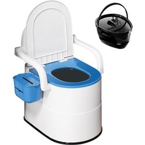 Bedside Commode Toilet for Elderly, Portable Toilet for Adults with Full-Surround Anti-Slip, Armrests, Double Layer Odor Sealed, Bedside Commode Chair for Toilet with Arms, Blue