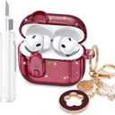 Case for Apple Airpods iPods Pro 3 Cases Cover Clear 2025 Cute Women, VISOOM Cute Air Pods Pro 3 Case Clear Transparent Airpods iPods Pro 3rd Gen Protective Cases with Keychain/Lock/Cleaning Kit (Bling Durgundy)