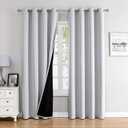 ChrisDowa 100% Blackout Curtains 102 inch Long for Bedroom with Black Liner, 2 Thick Layers Total Blackout Thermal Insulated Grommet Window Curtains 2 Panels Set (Greyish White, 52 x 102 Inch)