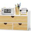Desk Organizer with Drawers - Bamboo Desktop Organizer Storage | White-Natural Wood Desk Drawers Organizer for Bills, Office Supplies, Cosmetics, Seals No Assembly Required
