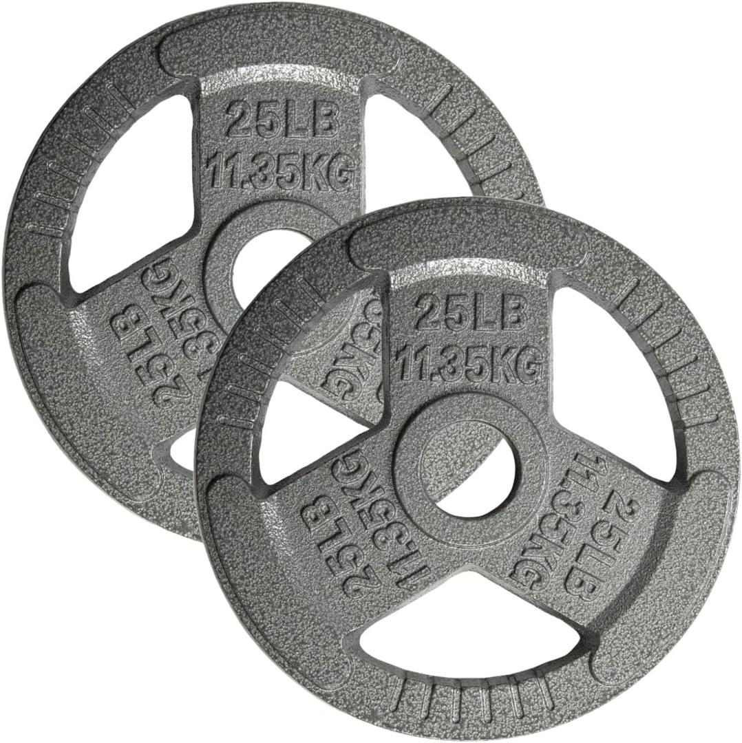 Yes4All Tri-Grip Handles Olympic Weight Plates/ Cast Iron Weight Plates, Suitable for Barbell Exercises, Strength, Flexibility Training - 25LB (Pair)