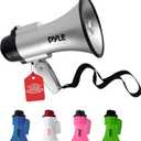 Pyle Portable Megaphone Speaker Siren Bullhorn-Compact and Battery Operated with 30 Watt Power,Microphone,2 Modes,PA Sound and Foldable Handle for Cheerleading and Police Use-Pyle PMP33SL(Silver)
