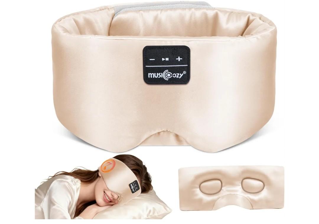 MUSICOZY 3D Silk Bluetooth Sleep Mask Headphones, Mulberry Silk Eye Mask with Ultra-Thin Wireless Speakers, Bluetooth 5.4 Sleeping Headphones for Side Sleepers, Music Sleep Mask Gifts for Men Women