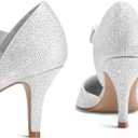 mysoft Women's Pointed Toe Low Stiletto Heel Dress Pumps Shoes, 6, Silver Glitter