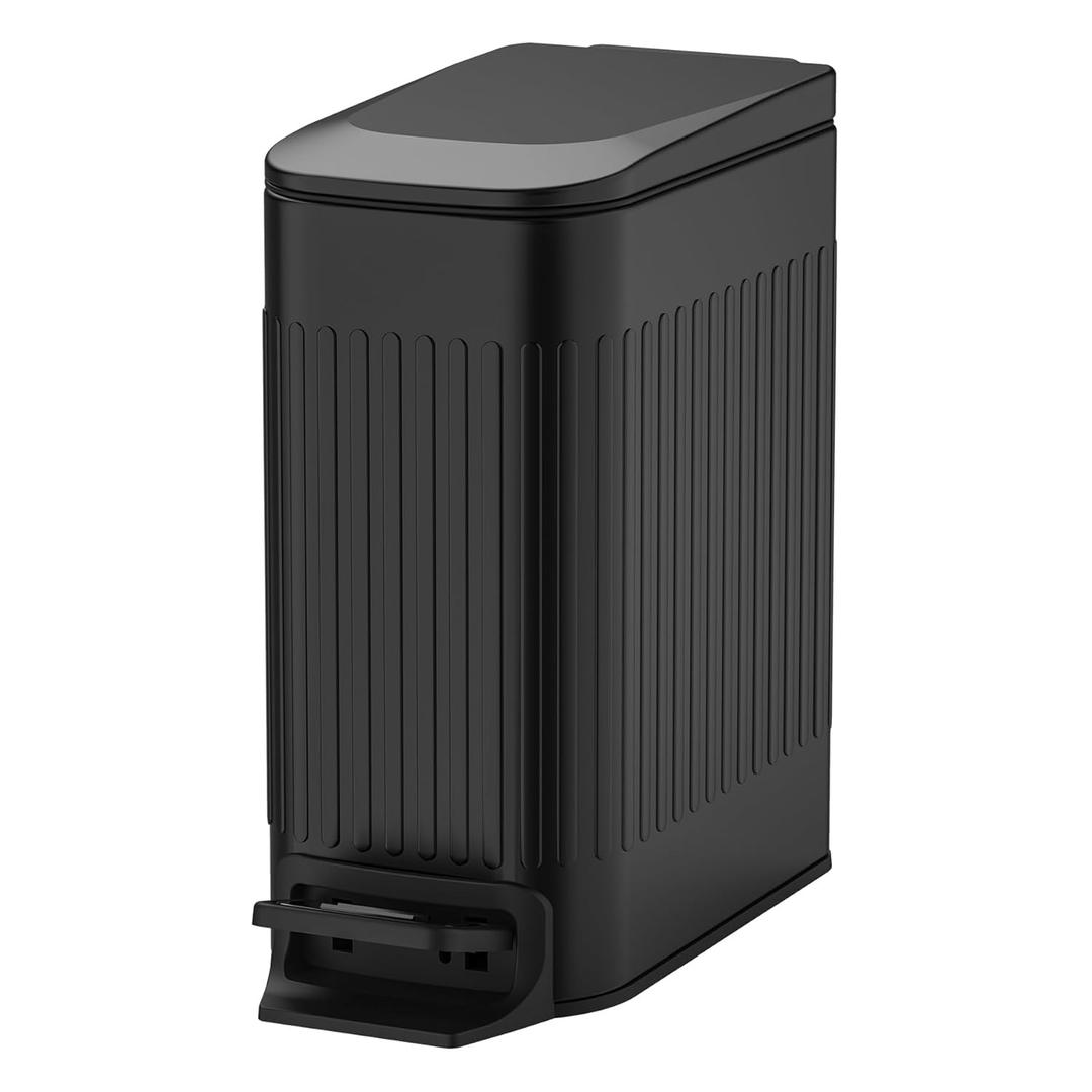 TIPGO Slim Bathroom Waste Can with Soft-Close Lid, Step Pedal, 6 Liter / 1.6 Gallon Stainless Steel Bin, Small Can for Bedroom, Office, Kitchen (Black)