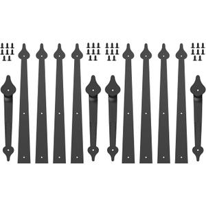 Decorative Garage Door Hardware Kit Carriage House Accents 8 Hinges and 4 Handles for 2 Car Garage, Screw Mounted, Black Steel