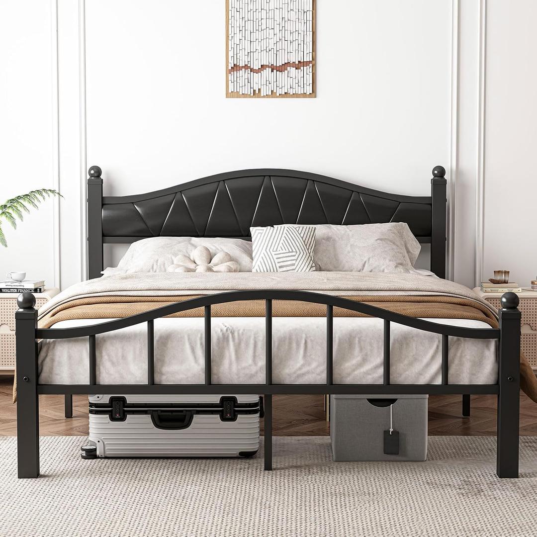 Bed Frames Queen Size with Headboard, Noise-Free Design Heavy Duty 1500lbs Support Tool-Free in 20 Min, No Box Spring Needed 12" Under Storage