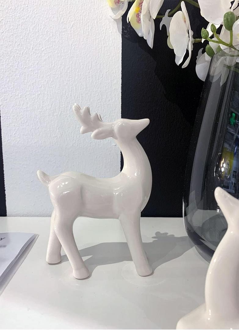Porcelain Christmas Reindeer Figurines, Pack of 1 Mini Animal Reindeer Decor Deer Statues Sculpture Tabletop Ornaments for Cabinet Mantel Shelves Fireplace Home Dcor Accents Collectible Figurines