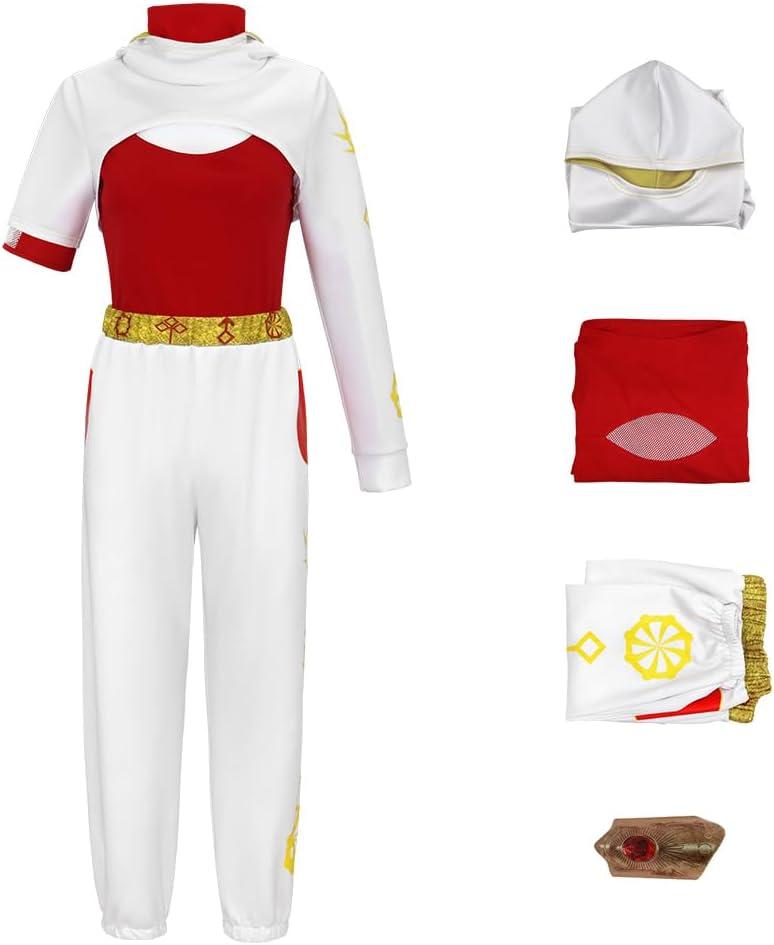 Zombies Nova Costume Adult Womens Cheerleader Mesh Top Hooded Coat Skirt Pant with Wristband Halloween Cosplay Outfits (Large, White 2)