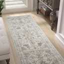 jinchan 2' x 5' Washable Runner Rug Vintage Floral Pattern Non-Slip Low Pile Soft Thin Distressed Runner Carpet for Farmhouse Bedroom Entryway Laundry Room (Taupe)