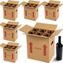 Tatuo 5 Pack Wine Bottle Boxes for Moving 13 x 11 x 8 Inch Corrugated 6 Bottle Liquor Shipping Box Kitchen Packing Storage Carrier with Divider Kits and Handles for Glassware Dishes