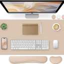 Bloss Leather Desk Pad and Keyboard Wrist Rest, Large Mouse Pad + Keyboard Pad+Mouse Wrist Support, Non-Slip Desk Mat Protector for Office, Home(31.515.7 Inches,Beige)