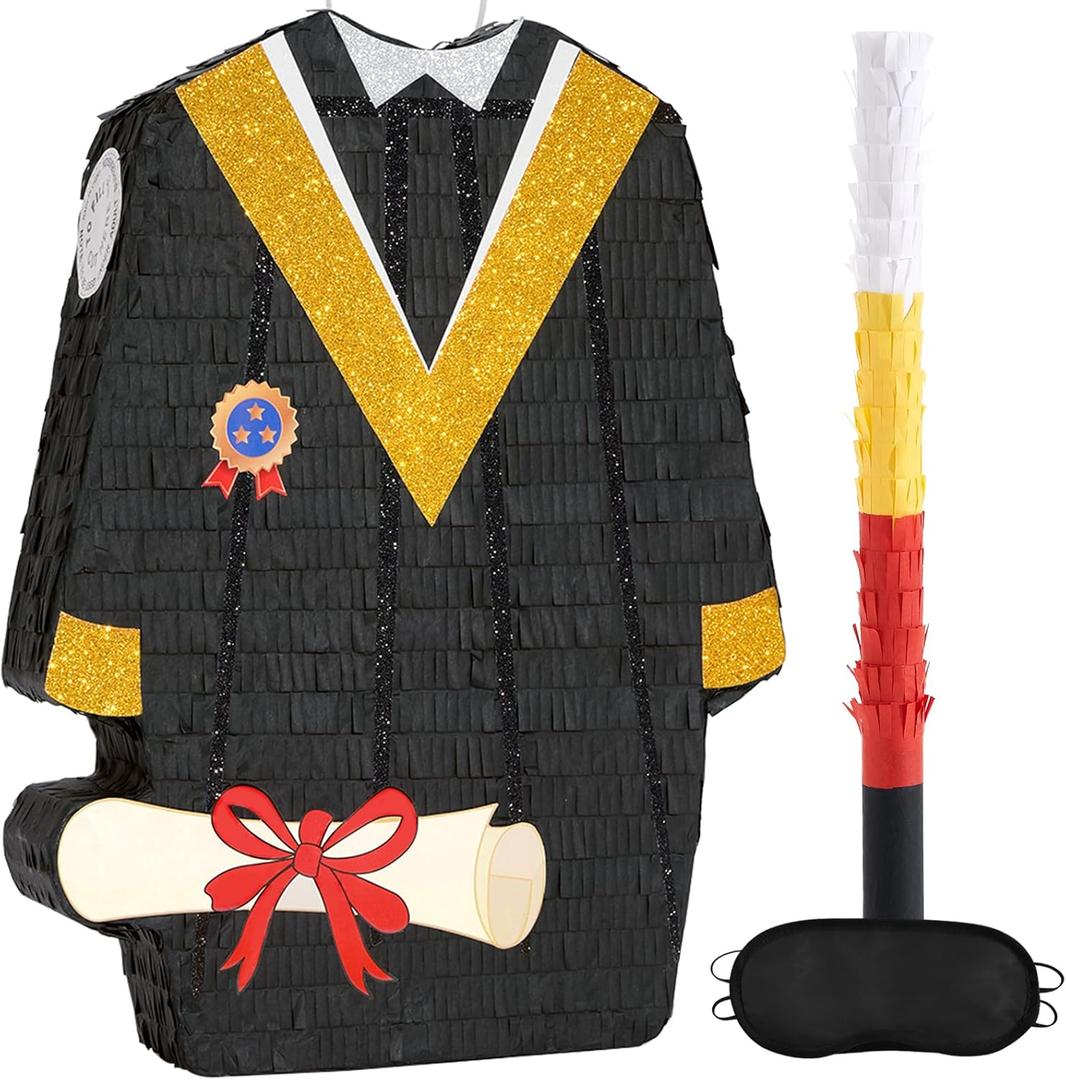 WERNNSAI Graduation Piata - Graduation Gown Piata with Blindfold and Bat Graduation Party Game Decorations for College School Elementary Kindergarten Party Games Supplies (12.5" x 16.5" x 3")