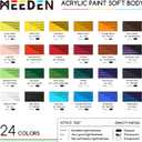 MEEDEN Soft Body Acrylic Paints Set: Matte Finish 24 Colors x 60ml/2oz Fluid Acrylic Paints for Art Painting on Canvas Wood & Glass for Students Adults Artists