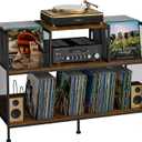 Large Vintage Record Player Table with 4 Adjustable Dividers, Vinyl Record Storage Cabinet for Up to 350 Albums, Medieval Turntable Stand for Living Room, Bedroom, Office (Patent Pending)