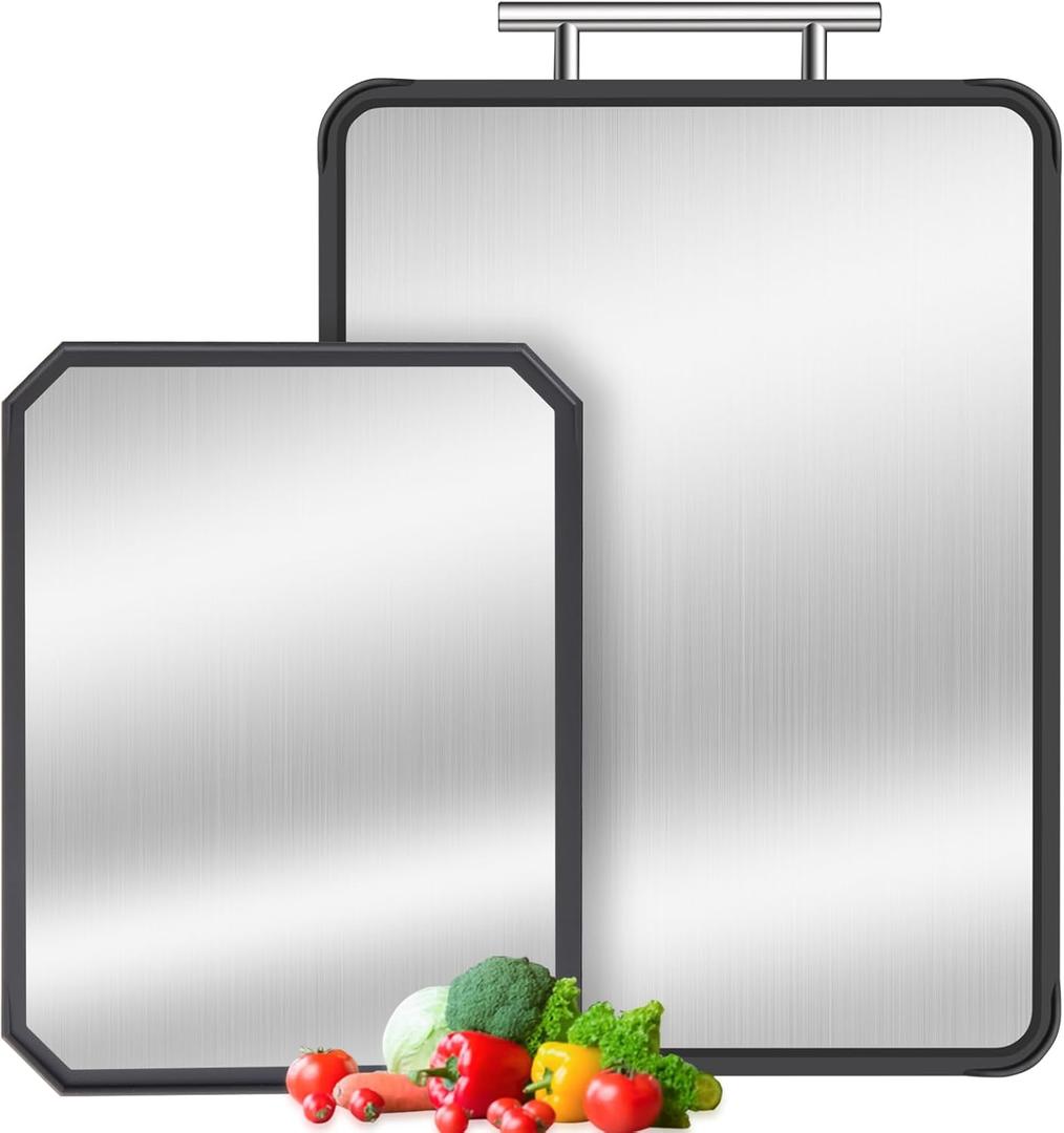 2 Size Titanium Cutting Boards for Kitchen, PTYTIFY Metal Cutting Board Non Toxic, Double Sided Chopping Board with Pure Titanium and Wheat Straw PP for Meat, Vegetables and Fruits Dishwasher Safe