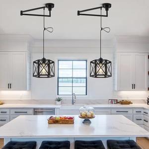 Bsyormak 2 Pack Swing Arm Pendant Light, Off Center Light Fixture, Swing Arm Ceiling Lights, Black Modern Farmhouse Chandelier for Dining Living Room Kitchen Hallway