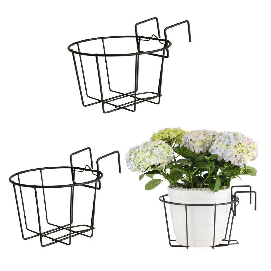 ORCHID ENGINEERS Flower pot stand For Railing planters | Plant stand/ Gamla stand for Balcony decoration items outdoor | Plant stands for balcony | Flower pot stand indoor ( PACK of 3) Black
