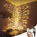 Enchanted Willow Vine Lights with Remote, Christmas Swags Decorations Indoor Room Decor, 18 Branches 144 LEDs Lighted Willow Vine Lights for Walls Bedroom Home Decor (Brown)