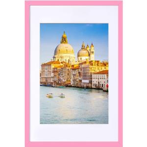 wyooxoo 16x24 Picture Frame Pink Solid Wood Photo Frames Display Pictures 12x18 with Mat or 16x24 Without Mat Colorful Frame For Tabletop Display or Wall