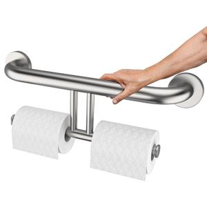 Brushed Nickel Handicap Grab Bar w/Toilet Paper Roll Holder, Zepolu 2in1 Safety Assist Bar Balanced Support Handle 17 Inch, Stainless Steel Wall Mounted Bathroom Toilet Grab Bar for Senior Elderly