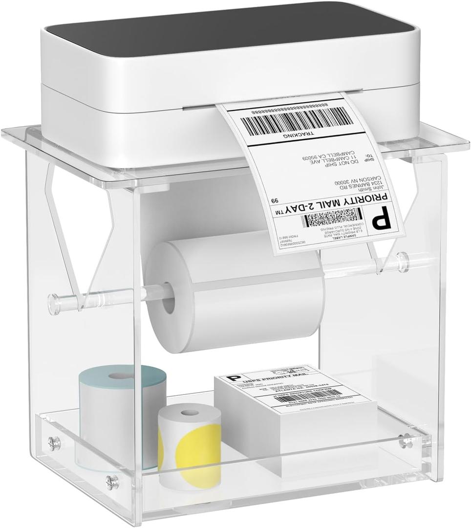Keaber Acrylic Label Holder, Label Roll Holder for Thermal Printer, Desktop Stand for Shipping Labels & Fan-Fold Labels, Printer Holders for Office, Small Business & Home