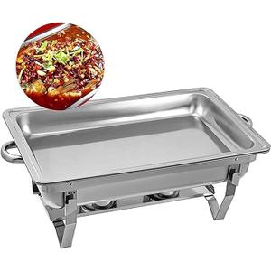 Stainless Steel Chafing Dish Buffet Food Warmer, 9L Steam Pans and Frame, Catering Equipment for Parties and Buffets (Silver Single Grid)