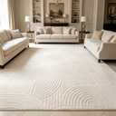 Beige Geometric 8x10 Solid Area Rug, Washable Living Room Rug