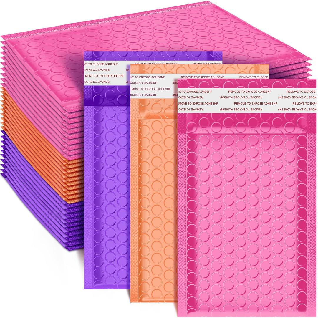 Henoyso 162 Pcs Colored Small Bubble Mailers 4x6 Inch Poly Shipping Envelopes Bulk Adhesive Shipping Bags Cushioning Padded for Mailing Packaging (Orange)