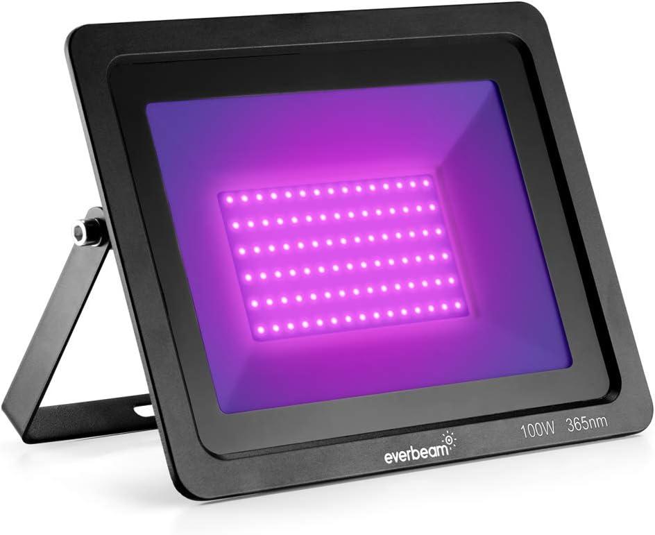 Everbeam 365nm 100W UV LED Black Light - High Performance LED Bulbs, IP66 Waterproof - Ultraviolet Flood Lighting for Aquarium, Indoor or Outdoor Parties, Stage - Party Supplies, Halloween Decorations